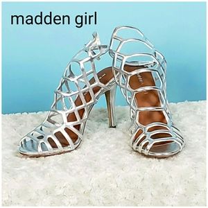 NWT Madden Girl Caged Silver 4" High Heels Size 8M